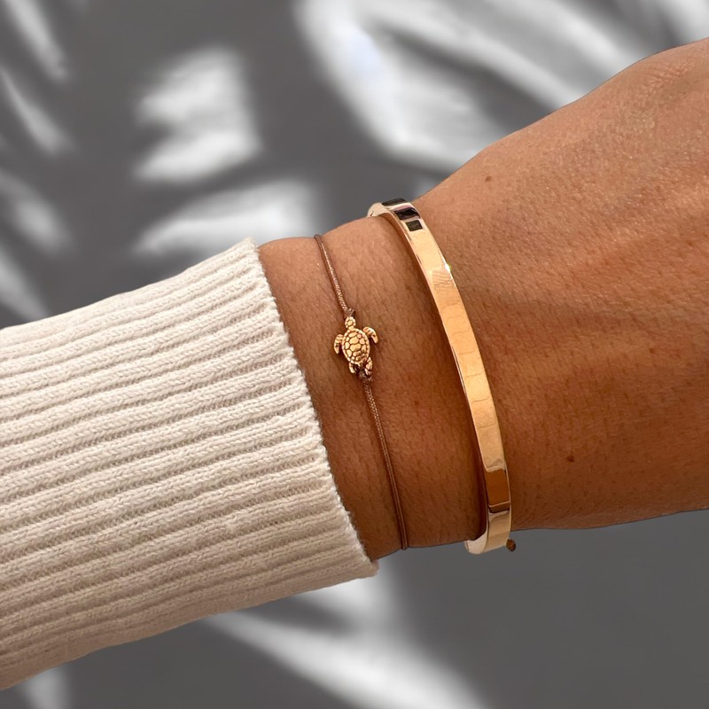 Rose Gold Bracelet Brown Textile Bracelet With Rose Gold Tortoise/Turtle