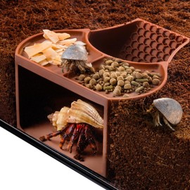 Hermit Crab Hideout with Dual Food Bowls, 2-in-1 Cave Shelter & Feeding Dish, Textured Climbing Ramp & Viewing Window, Hermit Crab Accessories for Habitat & Tank Setup