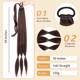 VOPPIS Long Braided Ponytail Extension 30 Inch Pre stretched Braiding Hair Extensions DIY Braid Ponytail Natural Soft Synthetic Hair Piece (Chestnut Brown, 30inches)