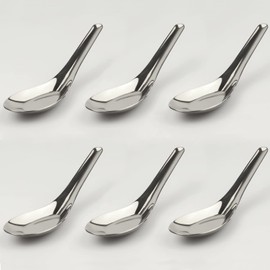 Soup Spoons Stainless Steel Chinese Soup Spoons Set of 6 Asian Soup Spoons Silverware Cucharas Para Comer for Ramen Pho Wonton Dumpling Noodles (silver)