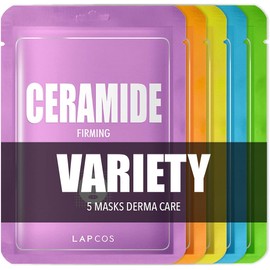 Lapcos Set de 5 Mascarillas Faciales que incluye una Variedad de Ceramida - Hidrata y Fortalece la Piel, Multi Vita - Ilumina y Revitaliza, Té de Arbol - Alivia, Limpia y Calma. Propóleo - Calma y da Elasticidad, Ácido Hialuronico - Hidrata y Suaviza.