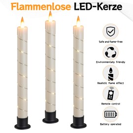 Da by 3 Pcs Flickering Flameless Battery Operated Taper Candle-Window Candles with Remote and Time-LED 3D Dynamic Flame-9.6 Inches for Wedding, Party,Home Decoration-Ivory