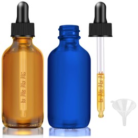 Bumobum Glass Dropper Bottles, 2 oz Amber and Blue Dropper Bottle for Essential Oils Bottles with Funnel, Labels & Pipette, 2 pack Eye Tincture Bottle with Measured Dropper