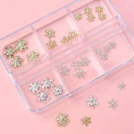 Snowflake Nail Charms for Acrylic Nails Gold Silver Snowflake Nail Art Rhinestones Christmas Nail Charms Winter Nail Supplies for Women and Girls Holiday DIY Nail Art Accessories Kit
