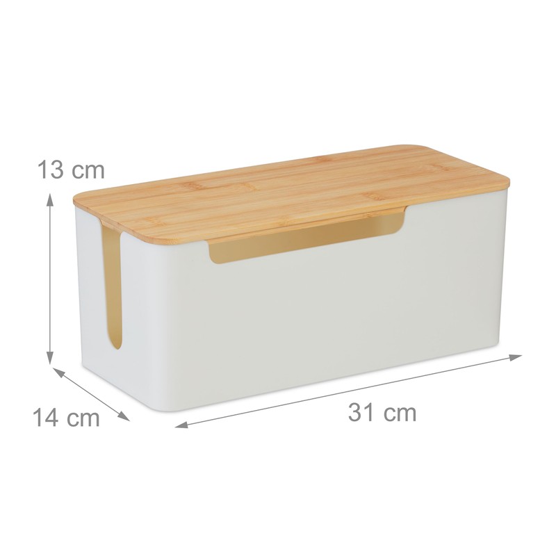 Relaxdays Cable Box for 2 Power Strips, Bamboo Lid, Plastic,