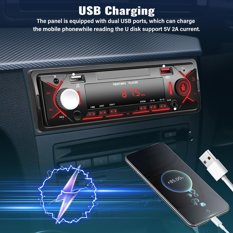 Single DIN Car Stereo Audio Car Audio with Handsfree Supports