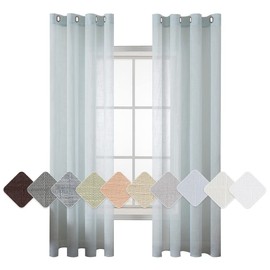 MIULEE 2 Panels Voile Curtains Sheer Cross Linen-like Solid Color Contemporary Decorative Ring Top Eyelet Panels for Bedroom Livingroom Nursery Room Light Blue 55" Wx88 L
