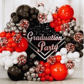 Leesoot 130pcs Black and Red Balloons Arch Kit, 5 10 12 18inch Different Size Colorful Balloons for Birthday Party Decoration Halloween With Tools