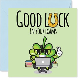 Exams Good Luck Cards - Four-Leaf Clover - School Cards, Good Luck Gifts Primary High School, 5.7 x 5.7 Inch Charm Greeting Cards for Student Friends Family