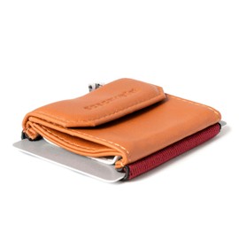 Small tiny practical wallet, 5,5cm x 7 cm, real leather – Space Wallet 2.0 Push with additional coin pocket – elastic fabric - small purse, small portemonnaie, small pocket
