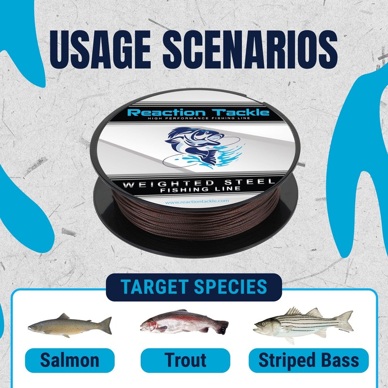 Reaction Tackle Weighted Stainless Steel Trolling Line 45LB- Premium Weighted
