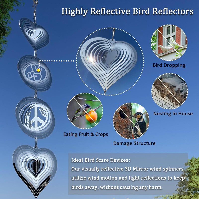 Leafcraft 12Pcs Bird Scare Discs Set Reflective 3D Stainless Steel