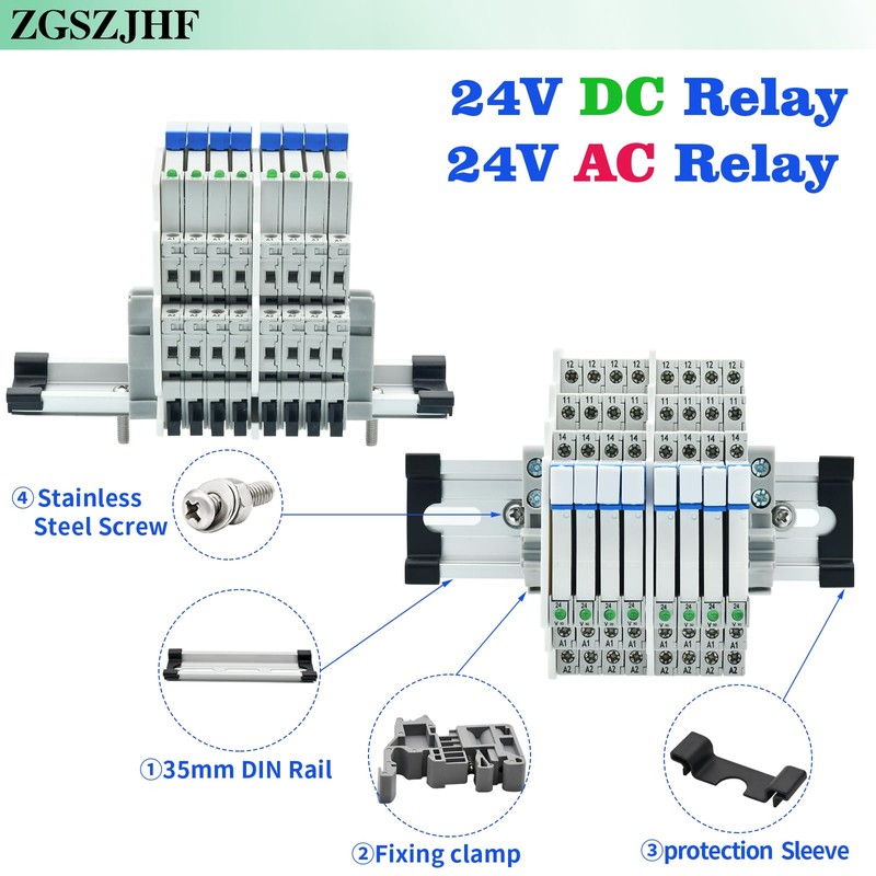 (8 Pcs) 24V Relay Din Rail; Miniature Power Relay; Silm;