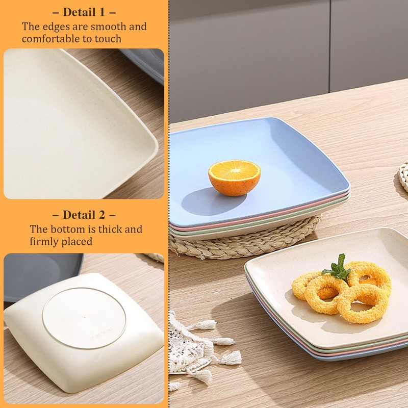 Gripebao 8.7 Inch Square Dinner Plates Set of 5, Plastic