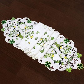 Grelucgo Embroidered Gnomes Table Runner for St. Patrick's Day, Spring Holiday Kitchen Dining Table Decoration (14x90 inches)