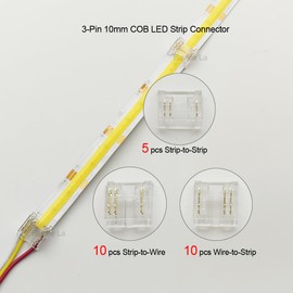 Biantie La 3-Pin 10mm COB LED Strip Connector Kit for Solderless Strip-to-Wire and Strip-to-Strip Joints on CCT COB LED Light Strips (Pack of 25)