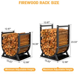 Rvdeaa Firewood Rack, Outdoor/Indoor Firewood Adjustable Height Storage, Thickened Metal Fireplace Log Rack, Adjustable Height 18.39''-23.03'', Black