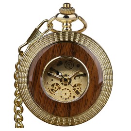 VIGOROSO Mechanical Pocket Watches for Men Wood Pocket Watch with Chain