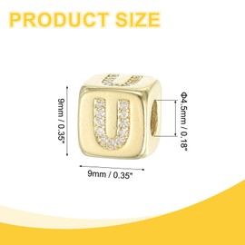uxcell Rhinestone Letters Cube Beads, 26 Letters Dice Charm A-Z European Square Charm Alphabet U Initial Dice Bead for Pendant DIY