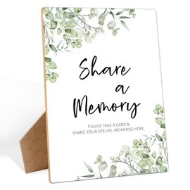 Share A Memory Sign, Celebration of Life Memory Table Sign for Funeral and Wedding Reception Decorations, 8x11" Eucalyptus Memorial Sign Memorial Decorations for Graduation Bridal Shower Retirement