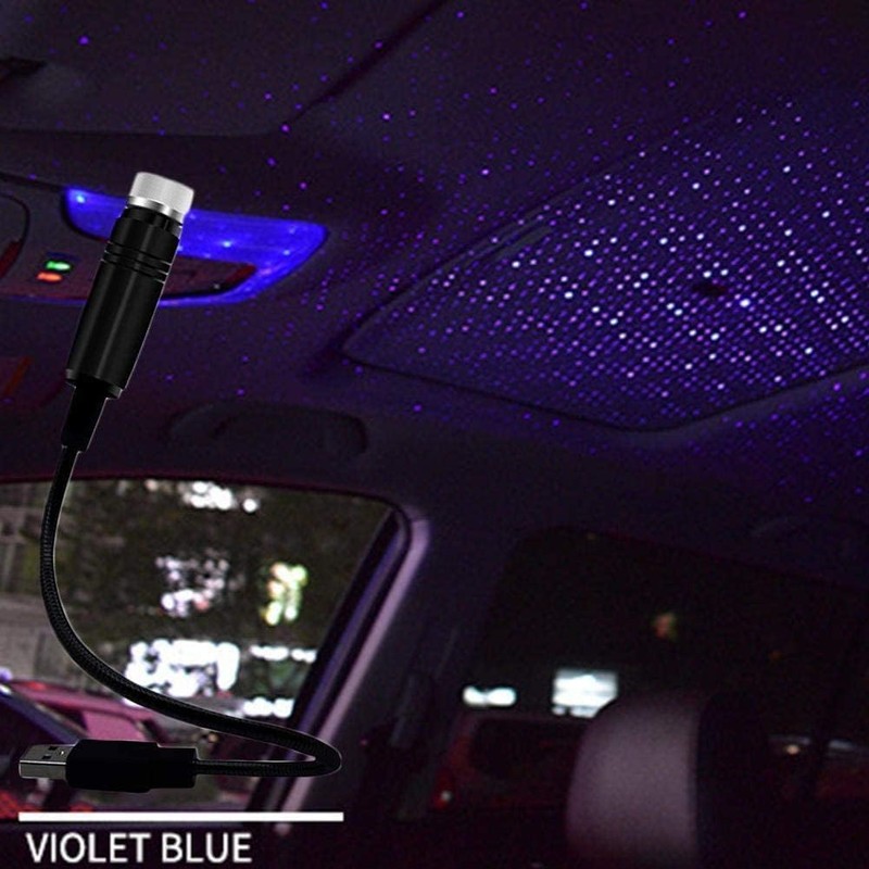 2Pcs Red Mini LED Star Night Projection Light, USB-Powered Car