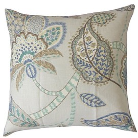 The Cushion Collection Mazatl Floral Cushion Cover Aqua Cocoa Blue