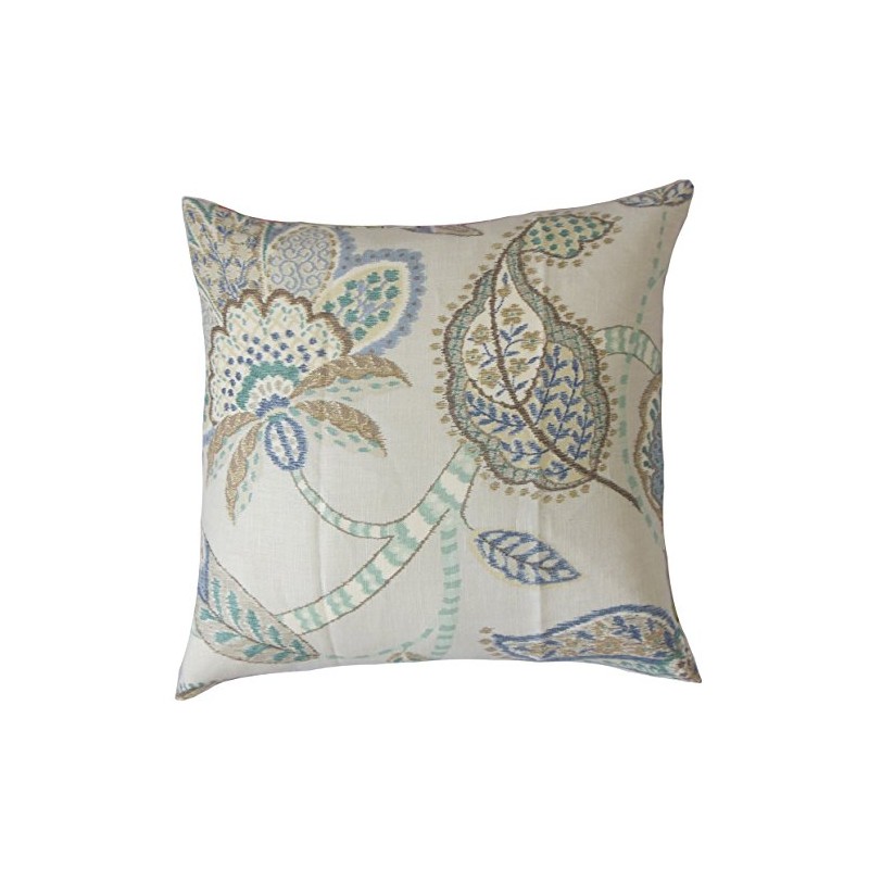 The Cushion Collection Mazatl Floral Cushion Cover Aqua Cocoa Blue
