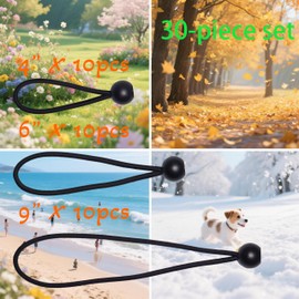YELIER Bungee Cords with Balls 30 Pack, Ball Bungee Cords Comes in Three Sizes: 4 "6" 9", UV Resistant, Antioxidant, Secure Tie Down. (30, Black)