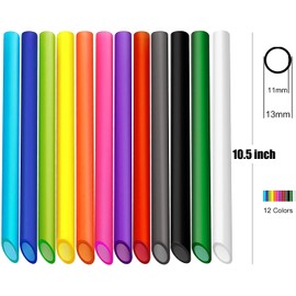 ALINK Pack of 12 Reusable Boba Plastic Straws, Bubble Tea Straws, Pointed Design, 10.5 Inch Long Coloured Smoothie Straws with 2 Cleaning Brushes