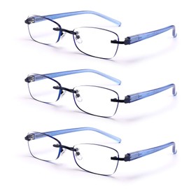 FEIVSN 3-Pack Rimless Reading Glasses For Women, Lightweight Spring Hinge Readers, Classic Elegant Artistic Eyeglasses UV 400 (Blue 2.5 Etc)