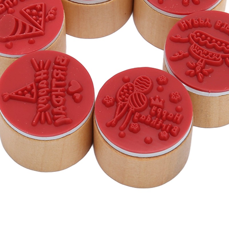 12Pcs Birthday Stamps Wooden Handle Assorted Style Clear Pattern Wooden