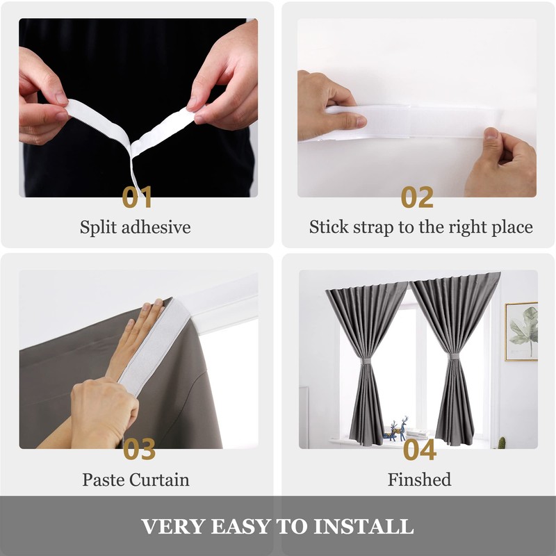 Muamar Velcro Blackout Curtains for Bedroom 2 Panels with Tiebacks(Grey,