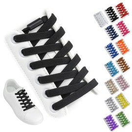 Yusimu Black Elastic No Tie Shoe Laces for Trainers, Adults & Kids | Quick-Lock Stretchy/Easy Flat Laces - Perfect for Running/Gym/Everyday Use - 2 Pairs