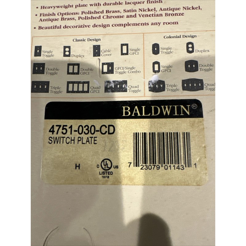 Baldwin Brass Classic Single Toggle Switch Plate in Satin Nickel