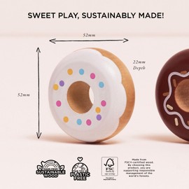 Le Toy Van Gioco educativo ciambelle finte, giocattolo per bambini, 2 anni, set da 4 donuts con confezione regalo, gioco Montessori, in legno naturale FSC e colori a base d'acqua