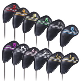 CRAFTSMAN GOLF 12pcs Black Synthetic Leather Golf Iron Head Covers Set Headcover with Colorful Number Embroideried For Left Handed Golfer