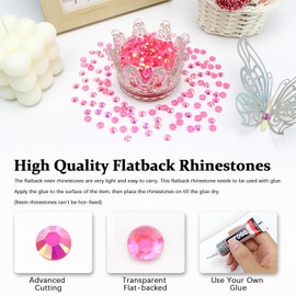 Briskbloom 10000PCS 2mm Resin Flatback Rhinestone, Transparent Dark Hot Pink AB Flatback Jelly Rhinestones for Crafts, Tumblers, Mugs, Bottles, Nails, Loose Bling Diamond Gems Stone