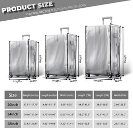 3 Pieces Clear PVC Suitcase Covers for Luggage, Waterproof Anti-scratch Luggage Cover Protector with Hook and Loop, Full Thicken Transparent Suitcase Protector for Traveling Fits 20" 24" 28" (3 PCS)