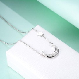 SOULMEET Moon Necklace Gifts for Birthday Long Distance Relationships, Sterling Silver Cubic Zirconia Women Dainty Jewelry Gifts for Mother's Day Christmas Friendship