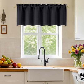 Simplebrand Black Valance for Windows, Short Blackout Curtains for Bathroom/Laundry/Basement Windows with Rod Pocket, Thermal Insulated Solid Curtain Valance, Each 60Wx18L Inches, 1 Piece