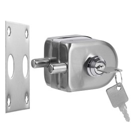 Ranbo 304 Stainless Steel Commercial-Home 10 mm -12 mm Glass Door Anti-Theft Security Lock， Double Swing Hinged Frameless Push Sliding Gate Lock with 3 Keys-Brushed(LE-30A)