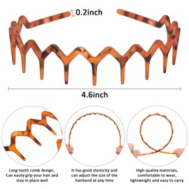 Hapdoo Zig Zag Headbands, 10pcs Zigzag Headband for Women Non-Slip Plastic Hairbands with Teeth, Zig Zag Head Band for Teen Girls Men, Black & Tortoiseshell Classic 90s Hair Accessories