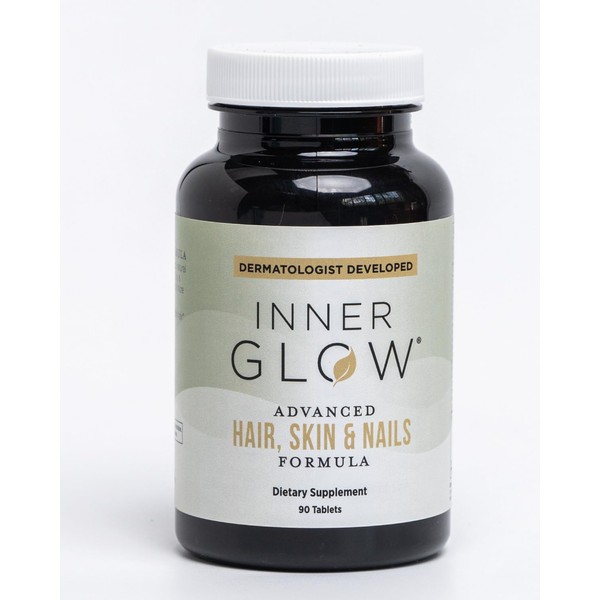 Inner Glow Advanced Hair, Skin & Nails Vitamin- Dermatologist & Plastic Surgeon Developed, Grow visibly Stronger & Thicker Hair in 12 Weeks. Hair Vitamin for Hair Loss in Women & Men