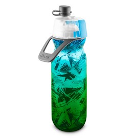 O2COOL Mist 'N Sip Misting Water Bottle 2-in-1 Mist And Sip Function With No Leak Pull Top Spout Reusable Sports Water Bottle - 20 oz (Ombre Prism Green)