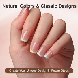 KQueenest French Gel Nail Tips - Brighter Multi-Color French Tip Press on Nails Short Square Natural Nude Gel Tip Nails with Design Full Cover Acrylic Fake Nails Kit 150 Pcs
