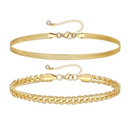 KissYan Gold Layered Ankle Bracelets for Women, Dainty 14K Gold Plated Layering Anklets Set Adjustable Trendy Cuban Link Snake Tennis Figaro Chain Ankles Summer Beach Foot Jewelry Gifts for Women