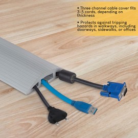 10-Foot Cord Cover - Floor Cable Management Kit for Indoor or Outdoor Use - 3-Channel Cable Raceway for Sidewalks or Walkways by Simple Cord (Gray)