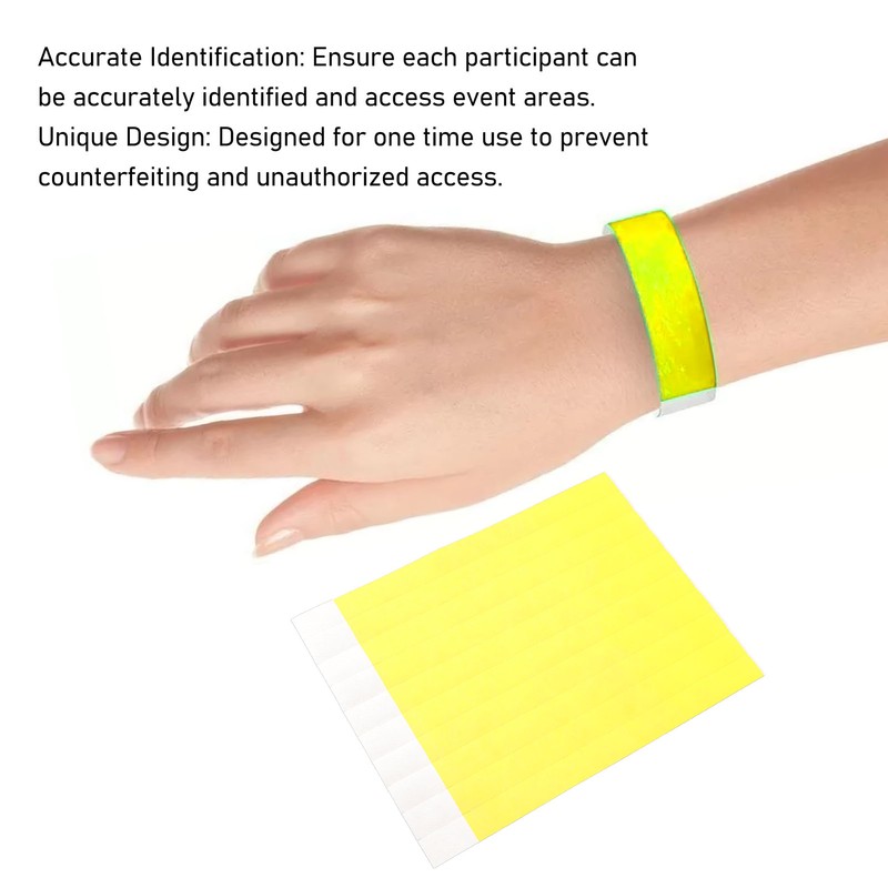500PCS Paper Wristband Yellow Bracelets Disposable Waterproof Tear Resistant Paper