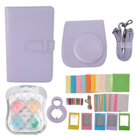 Schützende Kameratasche für 11 12, PU-Ledertasche mit Verstellbarem Riemen, 108 Fotokapazitäten, Album, Selfie-Spiegel und Filter (Purple)