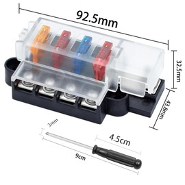 4-Way Blade Fuse Block 12 V Fuse Holder Fuse Carrier with 4 x Standard Blade Fuses (5A 10A 10A 15A) for Automobile, Car, Truck, Boat, Marine, Motorhome